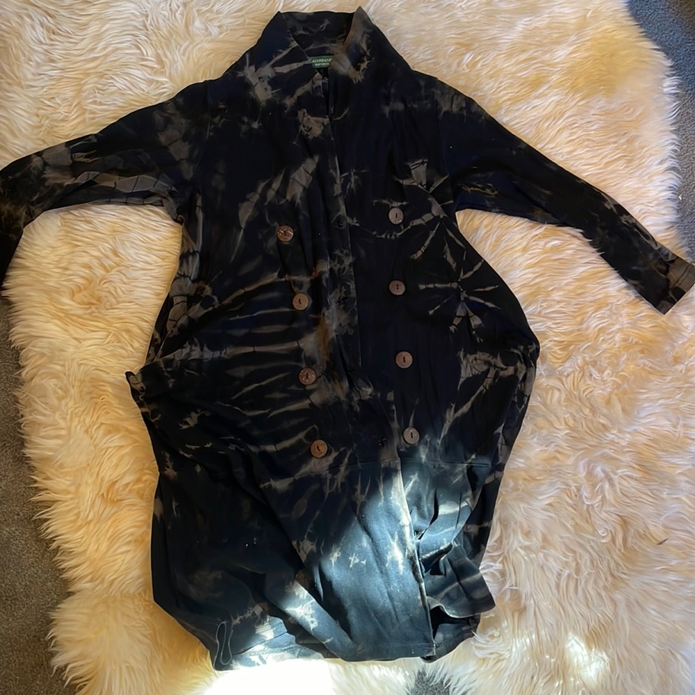 Boho black and brown tie dye cardigan with wooden buttons